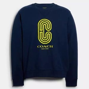 New Authentic Coach blue green Retro logo sweater sweatshirt small $298.…